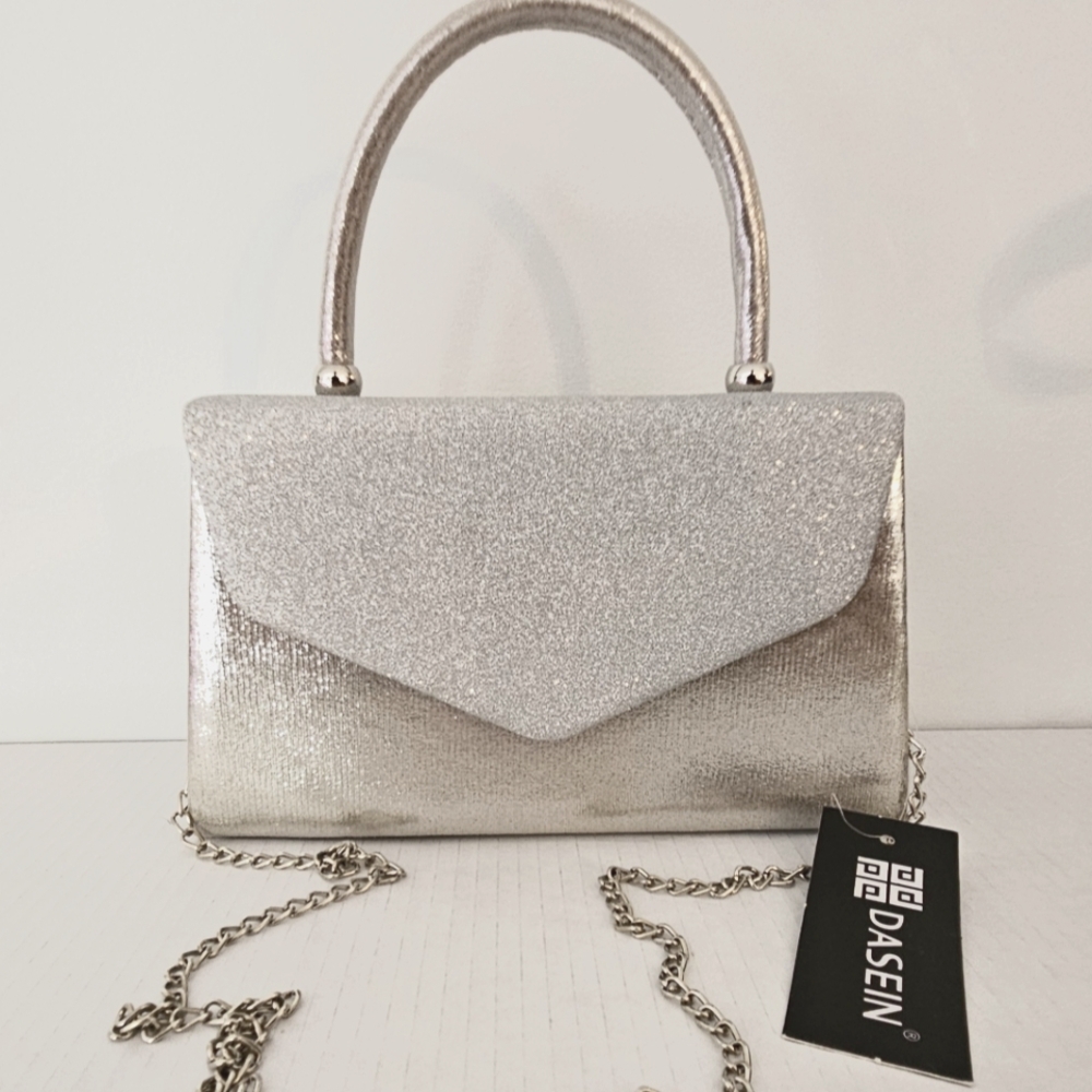 Dasein Silver Sparkle Evening Bag with Chain Strap NWT